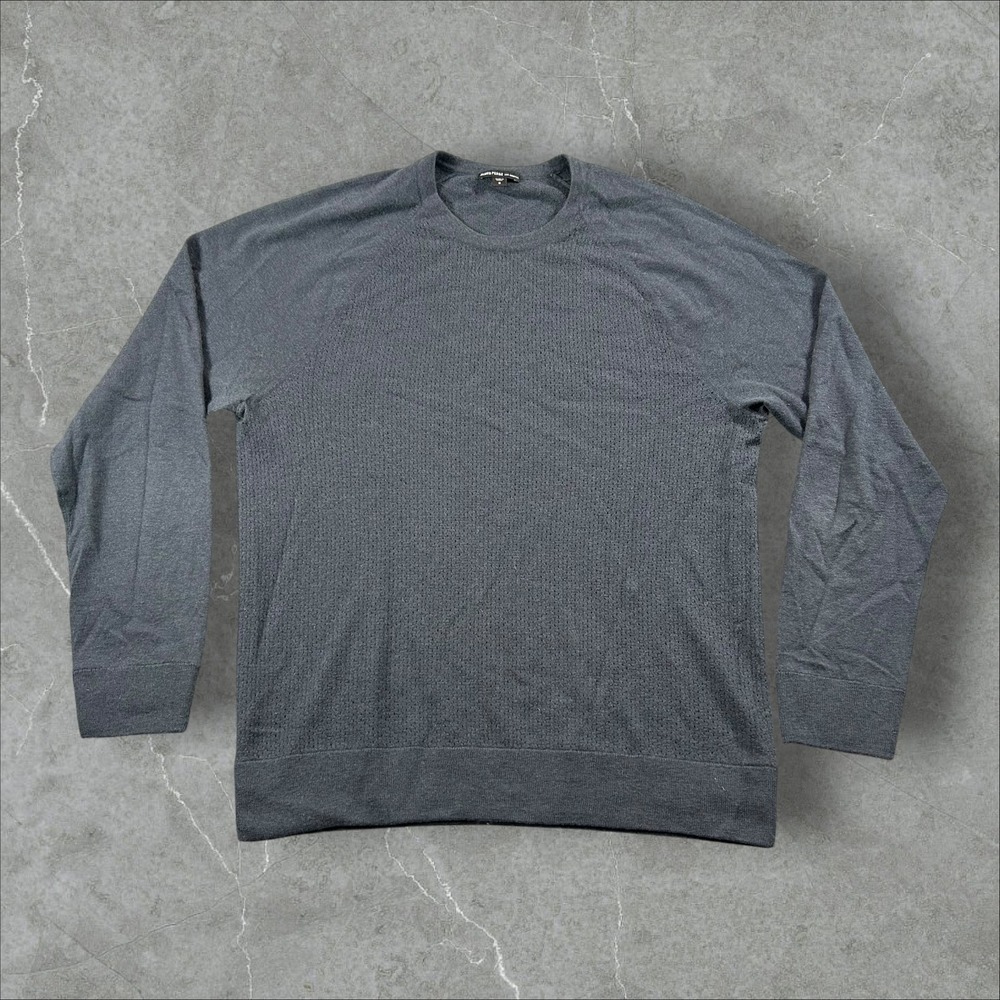 James Perse Sweater Mens 3 Large Gray 100% Cashmere Perforated Raglan MCSW3313
